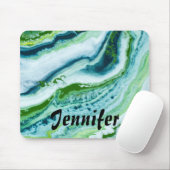 Elegant Groen Blauw WIT FAUX MARMER GEPERSONALISEE Muismat (Met muis)