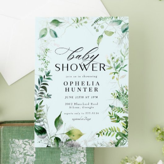 Elegant groen Blauwe lucht Blauw Baby shower Kaart