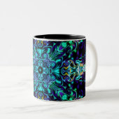 Elegant groen blauwgroen boho retro abstract desig tweekleurige koffiemok (Voorkant rechts)
