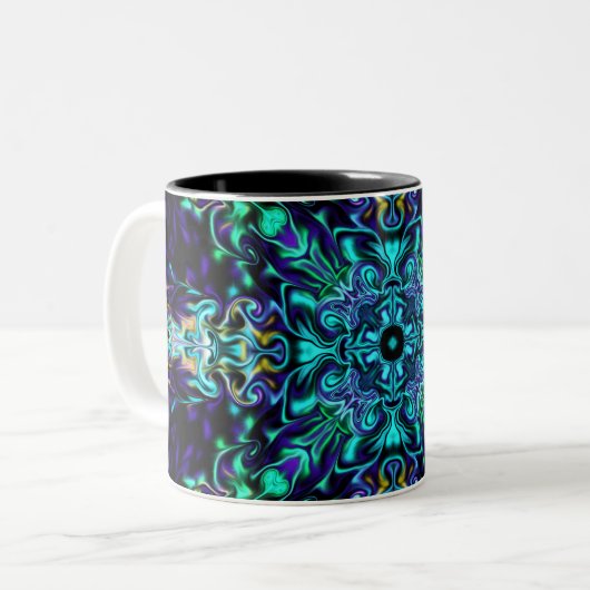 Elegant groen blauwgroen boho retro abstract desig tweekleurige koffiemok (Voorkant links)