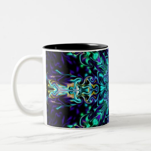 Elegant groen blauwgroen boho retro abstract desig tweekleurige koffiemok (Links)