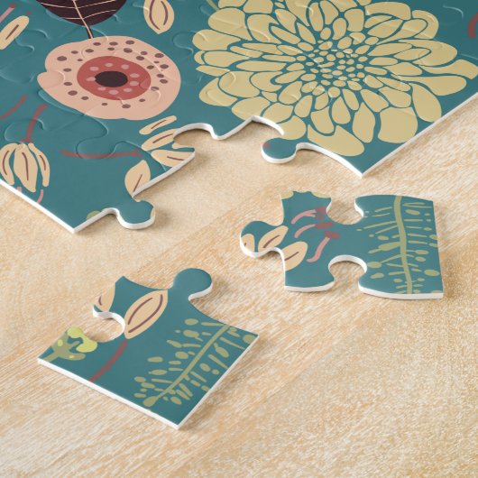 Elegant groen Blauwgroen roze bloemmotief Legpuzzel (Zijkant)