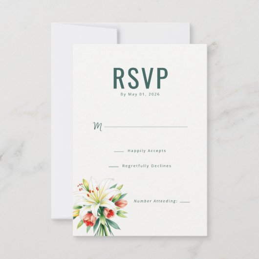 Elegant groen bloem RSVP Kaartje (Voorkant)