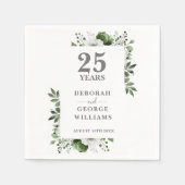 Elegant groen Bloemen 25e bruiloft Jubileum Servet (Voorkant)