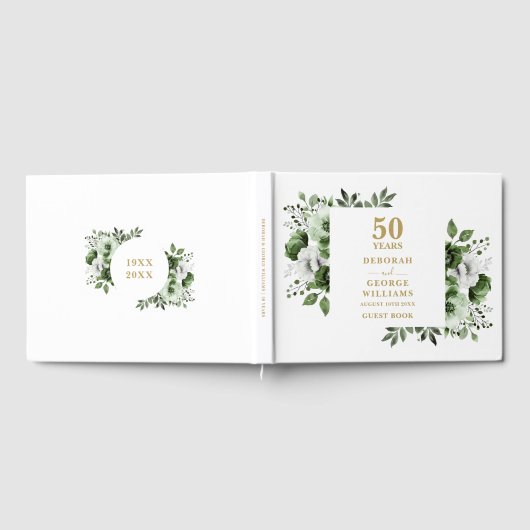 Elegant groen bloemen 50e bruiloft Jubileum Gastenboek (Volledig)