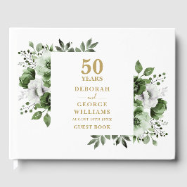 Elegant groen bloemen 50e bruiloft Jubileum Gastenboek