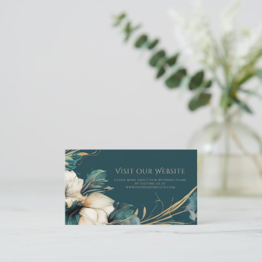 Elegant groen bloemen Blauwgroen goud bruiloft web Informatiekaartje (Staand voorkant)