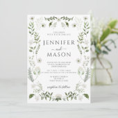 Elegant groen Bloemen Boheemse bruiloft Kaart (Staand voorkant)