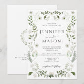 Elegant groen Bloemen Boheemse bruiloft Kaart (Voorkant / Achterkant)