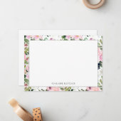 Elegant groen Bloemen Border Modern Notitiekaartje (Voorkant / Achterkant in situ)