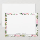 Elegant groen Bloemen Border Modern Notitiekaartje (Voorkant / Achterkant)