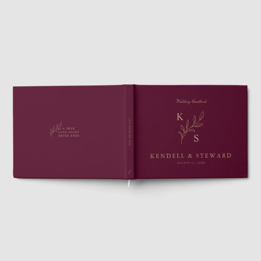 Elegant groen Bloemen bruiloft Logo Monogram Gastenboek (Volledig)