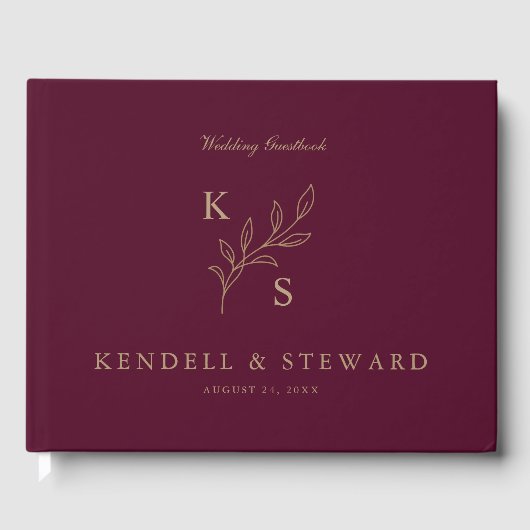 Elegant groen Bloemen bruiloft Logo Monogram Gastenboek (Voorkant)