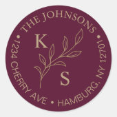 Elegant groen Bloemen bruiloft Logo Monogram Ronde Sticker (Voorkant)