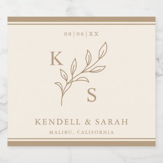 Elegant groen Bloemen bruiloft Logo Monogram Sparkling Wijnetiket (Enkel label)