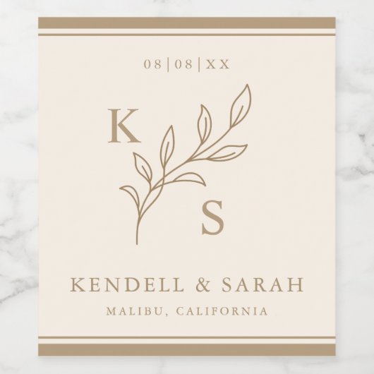 Elegant groen Bloemen bruiloft Logo Monogram Wijn Etiket (Enkel label)