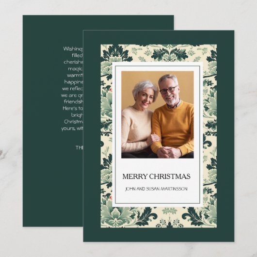 Elegant Groen  Bloemen Foto Vrolijk Kerstfeest Feestdagenkaart (Voorkant / Achterkant)