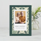 Elegant Groen  Bloemen Foto Vrolijk Kerstfeest Feestdagenkaart (Staand voorkant)