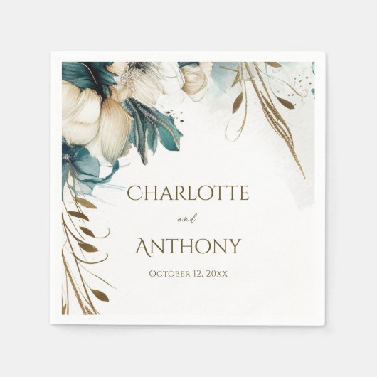 Elegant groen bloemen minimale Blauwgroen gouden b Servet (Voorkant)