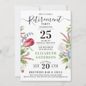 Elegant Groen Bloemen Pensioen Feest Kaart (Voorkant)