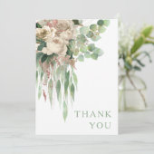 Elegant Groen Bloemen Pioenrozen Bruiloft Bedankkaart (Staand voorkant)