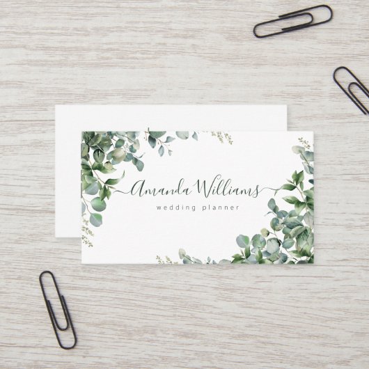 Elegant Groen Bloemen QR Code Visitekaartje (Voorkant / Achterkant in situ)