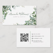 Elegant Groen Bloemen QR Code Visitekaartje (Voorkant / Achterkant)