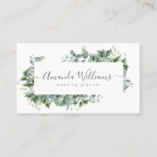 Elegant Groen Bloemen QR Code Visitekaartje (Voorkant)