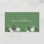 Elegant Groen Bloemen QR Code Visitekaartje (Voorkant)