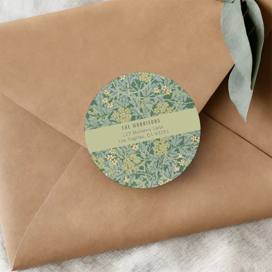 Elegant groen bloemen retouradreslabel ronde sticker