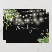 Elegant groen Bloemen String Lichten Bedankkaart (Voorkant / Achterkant)