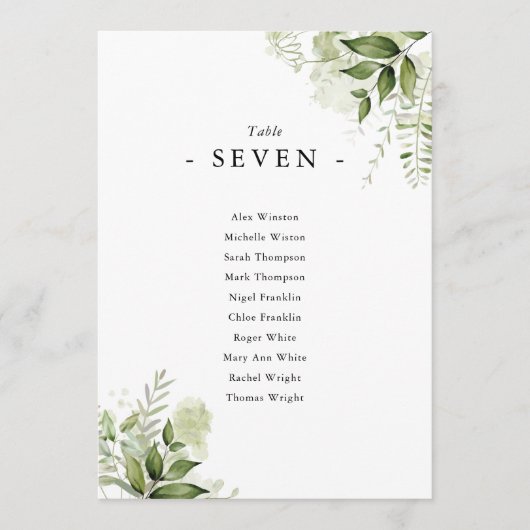 Elegant groen Bloemen Zitplannummer Tafelnummer (Voorkant)