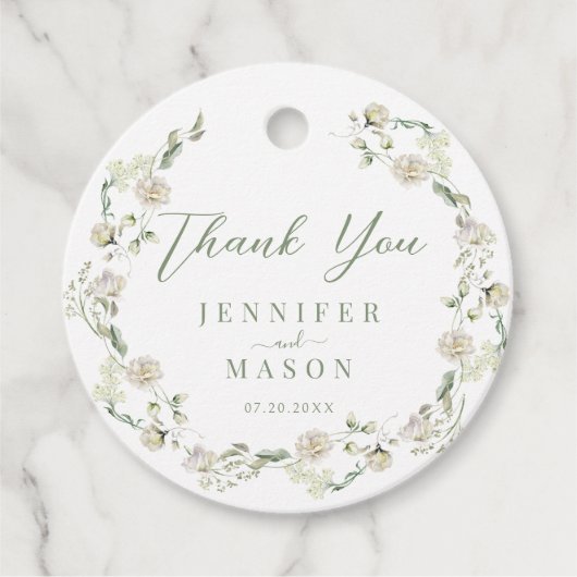 Elegant groen Bloemen Zomer bruiloft Dank u Bedankjes Labels (Voorkant)