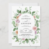 Elegant groen bloemenbruiloft uitnodiging (Voorkant)