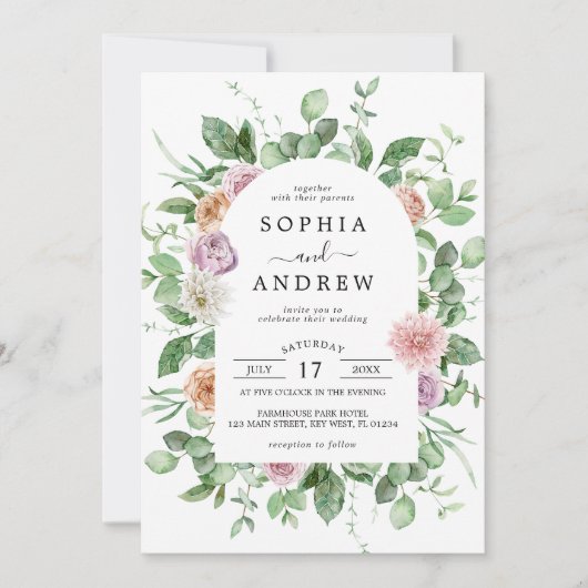 Elegant groen bloemenbruiloft uitnodiging (Voorkant)