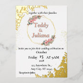 elegant groen bloemenbruiloftsuitnodiging folie uitnodiging (Voorkant)