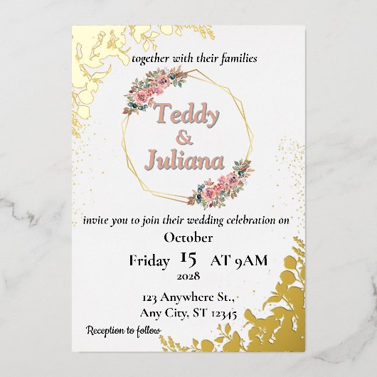 elegant groen bloemenbruiloftsuitnodiging folie uitnodiging (Voorkant)