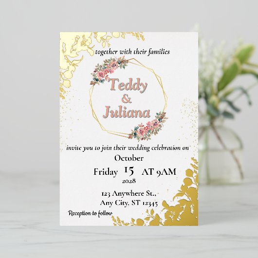 elegant groen bloemenbruiloftsuitnodiging folie uitnodiging (Staand Voorkant)