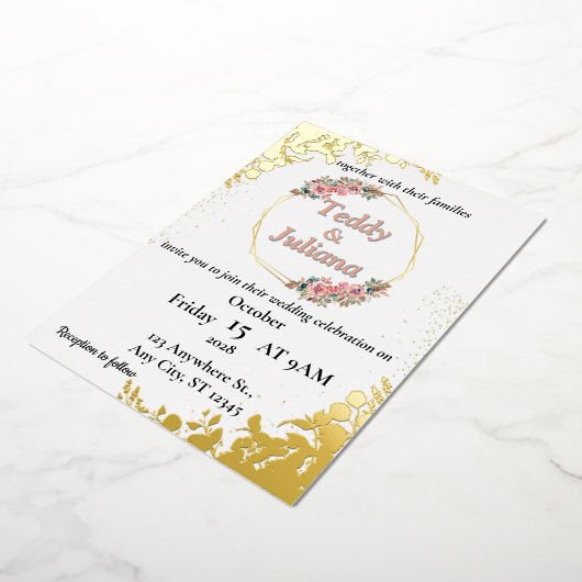 elegant groen bloemenbruiloftsuitnodiging folie uitnodiging (Gedraaid)