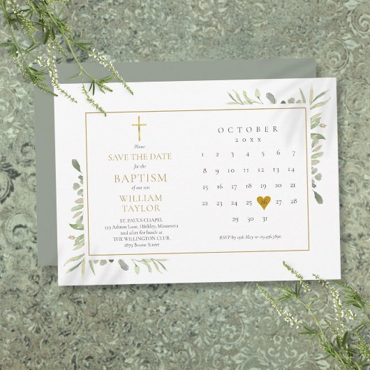 Elegant groen bloemendoopsel doop doop save the date