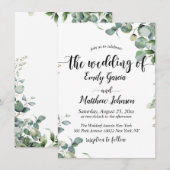 Elegant groen bloemeneucalyptus bruiloft kaart (Voorkant / Achterkant)