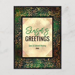 Elegant groen bloemengoud Kerstmis nieuwjaar Briefkaart