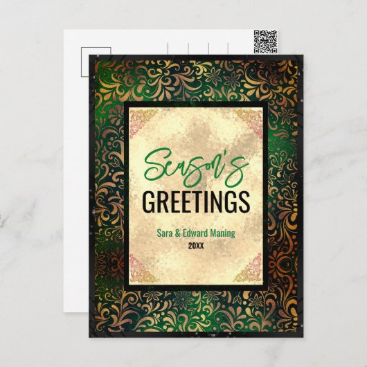 Elegant groen bloemengoud Kerstmis nieuwjaar Briefkaart (Voorkant / Achterkant)