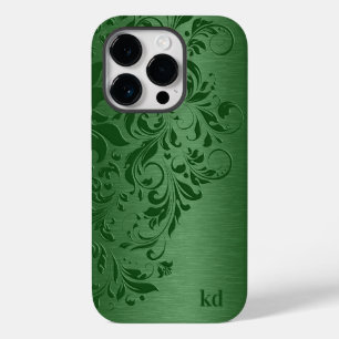 Elegant groen bloemenkant op groen Case-Mate iPhone 14 pro hoesje