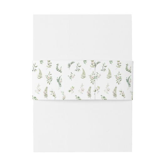 Elegant groen bloemenklassiek bruiloft buikband uitnodigingen wikkel (Achterkant Voorbeeld)