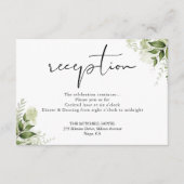Elegant groen bloemenschrift bruiloft receptie informatiekaartje (Voorkant)