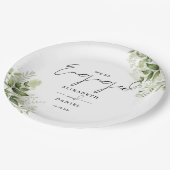 Elegant groen Bloemenverlovingsfeest Papieren Bordje (Gekanteld)