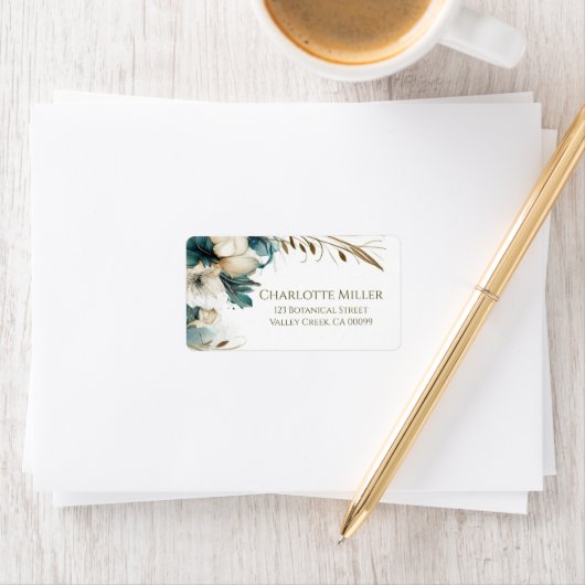 Elegant groen bloemig Blauwgroen gouden bruiloft Etiket (Insitu)