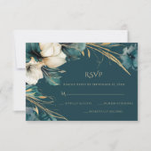 Elegant groen bloemig Blauwgroen gouden bruiloft RSVP Kaartje (Voorkant)