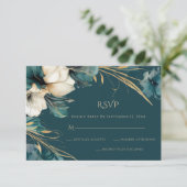 Elegant groen bloemig Blauwgroen gouden bruiloft RSVP Kaartje (Staand voorkant)